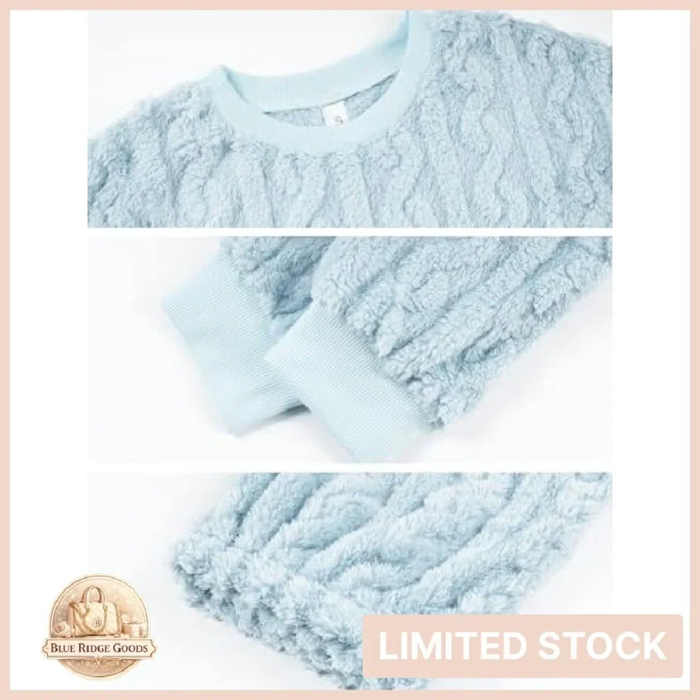 Soft Fluffy Fleece Pajama Set Cozy Warm Plush Lounge Sleepwear Pullover